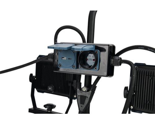 Detaljerad vy av USB- och eluttagsanslutningar