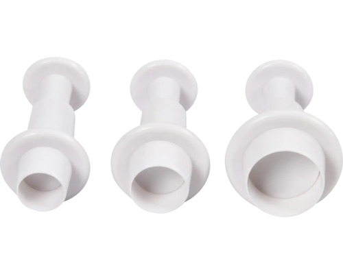 Tre utstickare i plast i olika storlekar