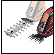 Einhell logotyp. Gräs- och busksax med olika tillbehör.