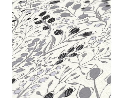 Tapet med blommönster i gråtoner