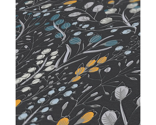 Närbild av en tapet med ett blommönster