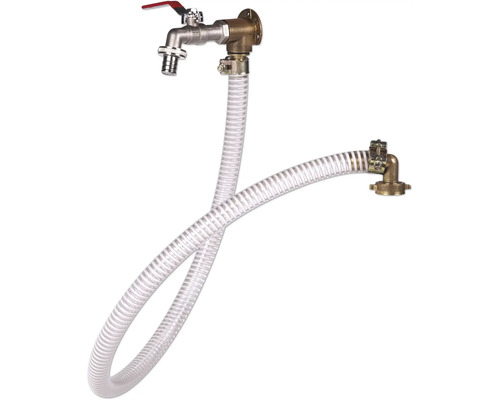 Kraftuttagsanslutning med transparent slang och avstängningsventil