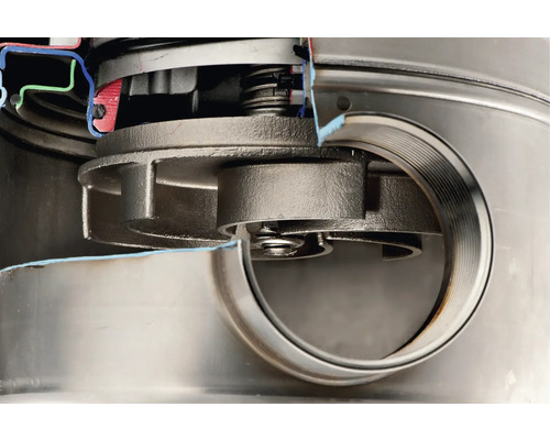 Detaljvy av en dränkbar pump i tvärsnitt