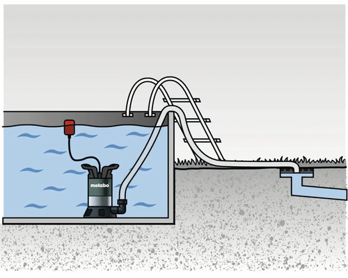 Metabo logotyp sänkpump i pool med dräneringssystem