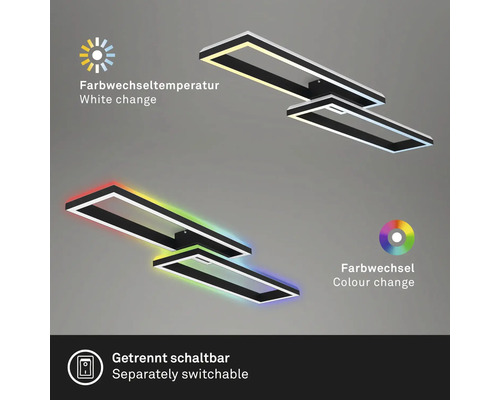 Rektangulär LED-taklampa med färgväxling och separat omkopplingsbara lampor