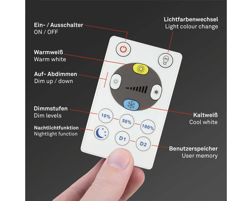 Vit fjärrkontroll för lampor för styrning av ljusfärg, ljusstyrka med mera
