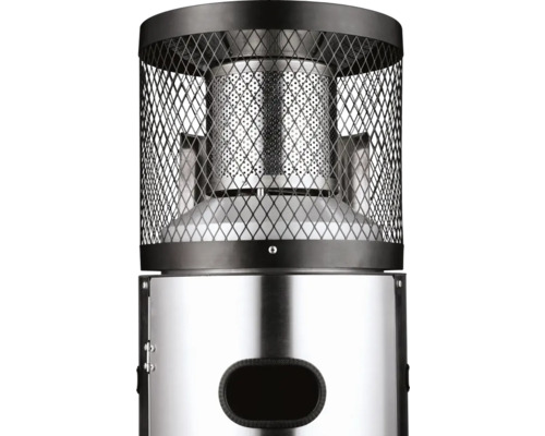 Detaljvy av en terrassvärmare med skyddsgaller