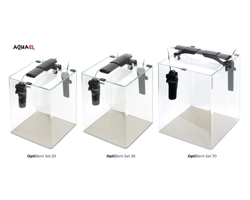Tre Aquael OptiBent akvariumset med belysning och filter