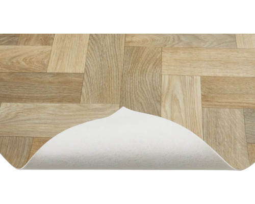 Vinylgolv med träutseende och böjt hörn för att visa baksidan