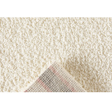 Detaljvy av en beige matta med hög lugg