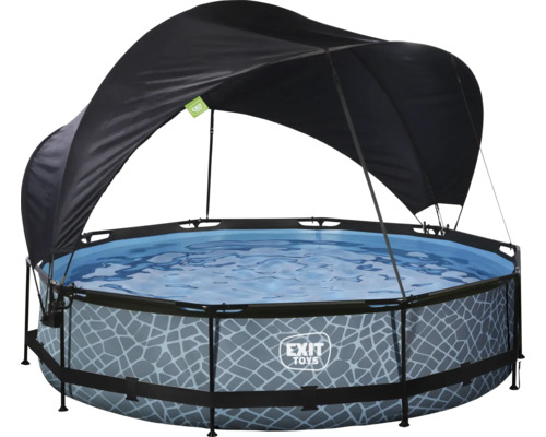 Rund pool med soltak för trädgården