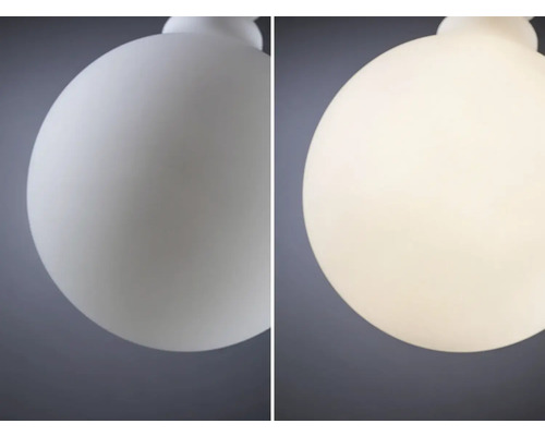 Jämförelse av en sfärisk lampa i avstängt och påslaget tillstånd