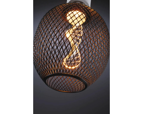 Taklampa med svart trådnät och glödlampa