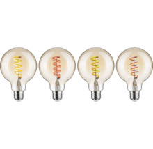Fyra LED-lampor med spiralformade glödtrådar