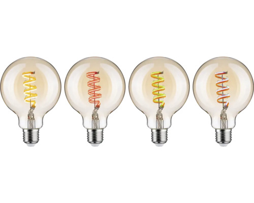 Fyra LED-lampor med spiralformade glödtrådar