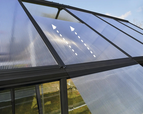 Växthus tak med transparenta paneler och ventilationsfunktion