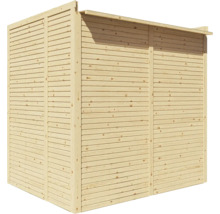 Trädgårdshus i trä med horisontell panel.