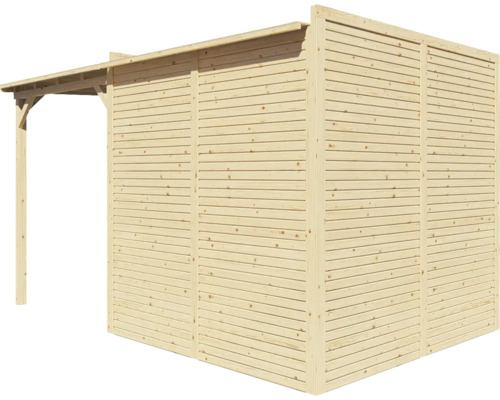 Träpaviljong med ribbväggar