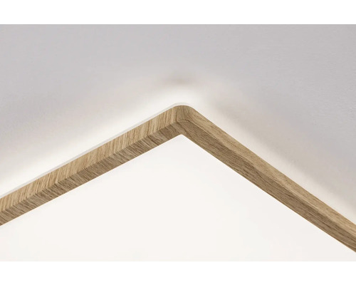 Detaljbild av en taklampa med träram