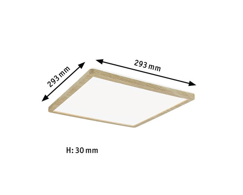 Fyrkantig taklampa med träram och måttangivelser