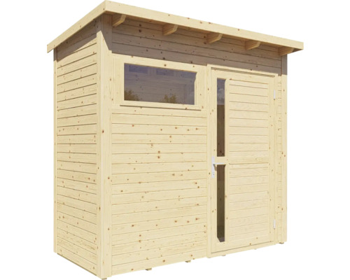 Trädgårdshus i trä med fönster och dörr