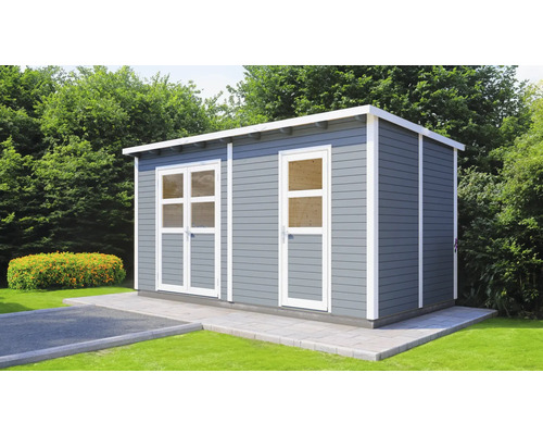 Trädgårdsskjul BERTILO Laisholm 2 med golv 10,5m² 447x234cm ljusgrå Trädgårdsskjul BERTILO Laisholm 2 med golv 10,5m² 447x234cm ljusgrå