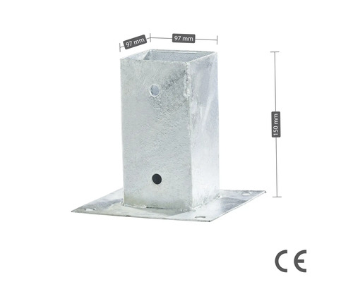 Stolpfäste med fyrkantigt tvärsnitt och monteringsplatta, 97 x 97 x 150 millimeter