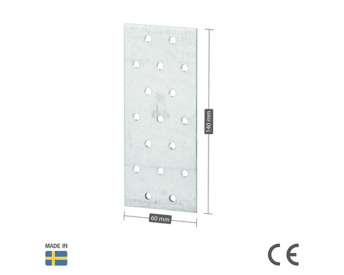 Anslutningsplatta 140 mm gånger 60 mm med hål