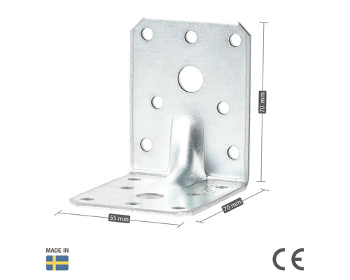 Vinkelbeslag av metall, 70 x 70 x 55 millimeter