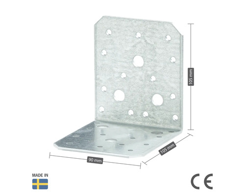 Vinkelkontakt av stål med hål, 105 x 105 x 90 millimeter