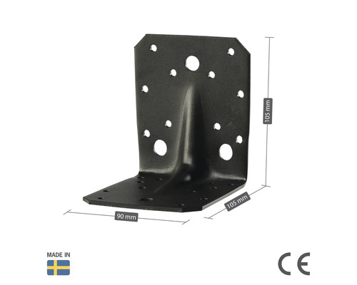 Vinkelbeslag av stål, 105 x 105 x 90 millimeter
