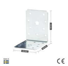 Vinkelbeslag av metall, 90x90x65 mm, med hål