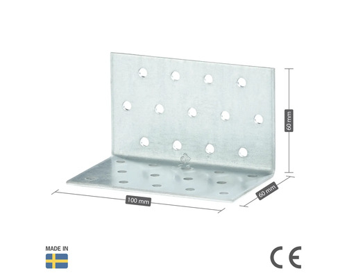 Vinkelbeslag med hål, 100 x 60 x 60 mm