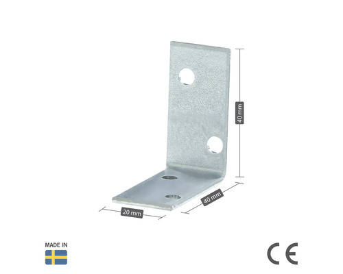 Vinkelbeslag av metall, 40 x 40 x 20 millimeter