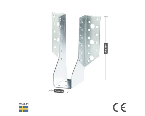 Bjälklagssko av stål, 168 mm hög och 45 mm bred