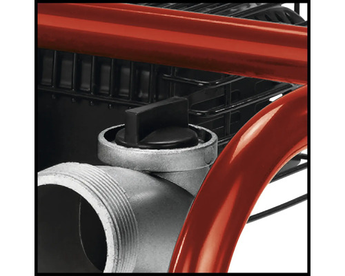 Detaljvy av en kompressor med svart vridknapp och silverfärgad anslutningsdel