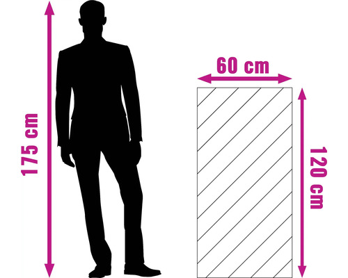 Illustration av produktens mått: 120 cm höjd, 60 cm bredd