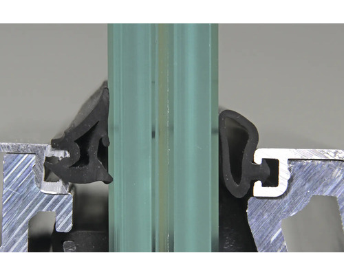 Detalj av glasförsegling i aluminiumram