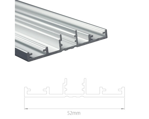 Aluminiumprofil med en bredd på 52 mm med schematisk representation