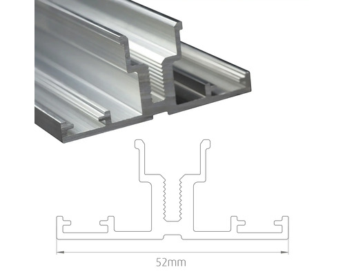 Aluminiumprofil med teknisk ritning och måttuppgift 52 mm.