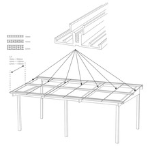 Schematisk representation av ett altantak med måtten 10 mm, 16 mm och 32 mm