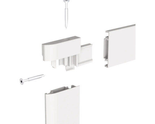 Hörnkopplingar i plast och fästmaterial för golvlister