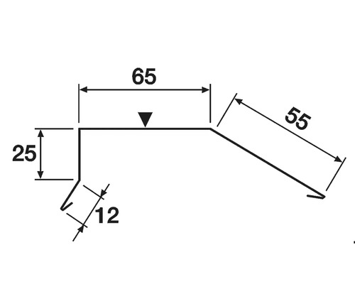 Teknisk ritning av en metallprofil med mått i millimeter