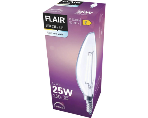 FLAIR LED-lampa C35/E14, 2,2 watt, 250 lumen