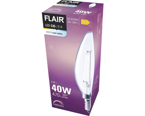 Flair LED-lampa C35 E14 i förpackning