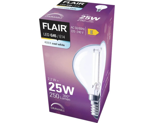 FLAIR LED G45 E14 lampa, dimbar, 4000 Kelvin, kallvit