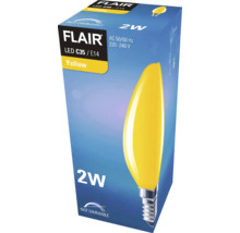 Förpackning för en gul Flair LED C35 E14-lampa, 2 watt, ej dimbar