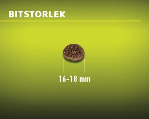 Foderbit med en storlek på 16 till 18 millimeter.
