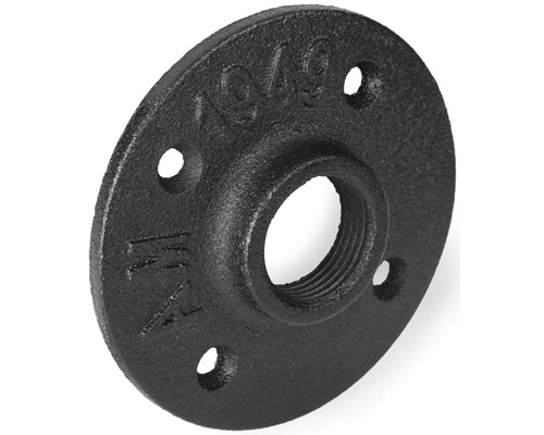 Svart smidesjärnsfläns med gänga och fästhål