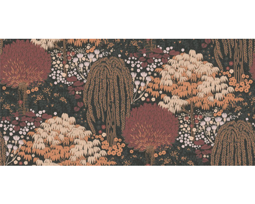 Tapet med blommönster och trädillustration